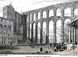 Old picture of the Aqueduct of Segovia
